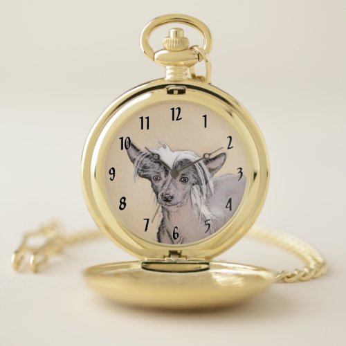 Chinese Crested Hairless Painting Original Dog Art Pocket Watch
