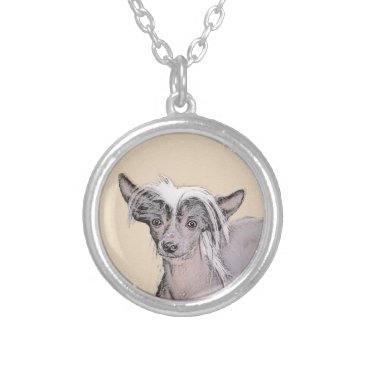 Chinese Crested Hairless Painting Original Dog Art Silver Plated Necklace