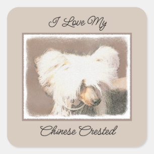 Chinese Crested Hairless Painting Original Dog Art Square Sticker
