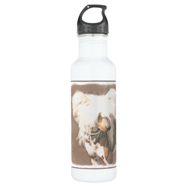 Chinese Crested Hairless Painting Original Dog Art Stainless Steel Water Bottle (Front)