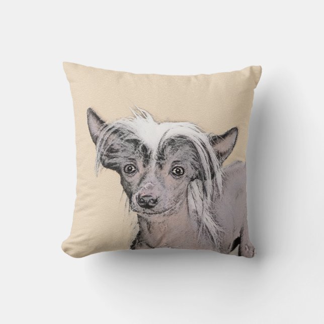 Chinese Crested Hairless Painting Original Dog Art Throw Pillow (Front)