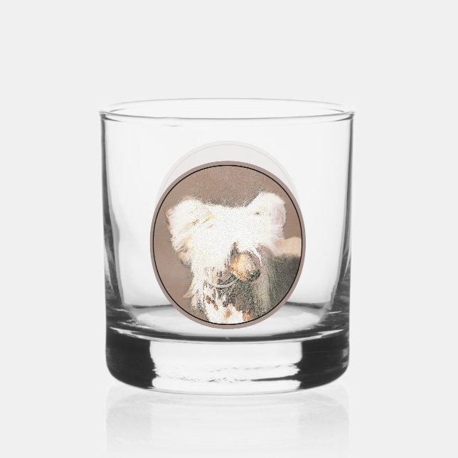 Chinese Crested Hairless Painting Original Dog Art Whiskey Glass (Front)