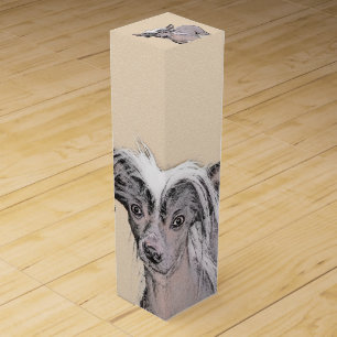 Chinese Crested Hairless Painting Original Dog Art Wine Box
