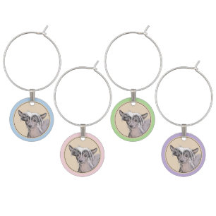 Chinese Crested Hairless Painting Original Dog Art Wine Charm