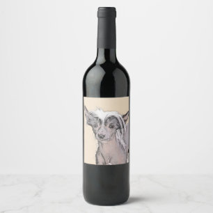Chinese Crested Hairless Painting Original Dog Art Wine Label