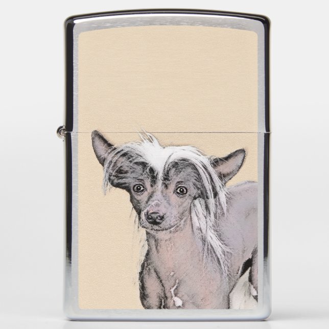 Chinese Crested Hairless Painting Original Dog Art Zippo Lighter (Front)