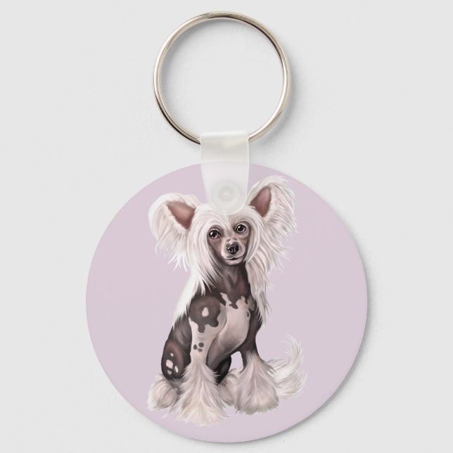 Chinese Crested Hairless Sit Keychain (Front)