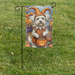 Chinese Crested Halloween Jester at Haunted Garden Flag