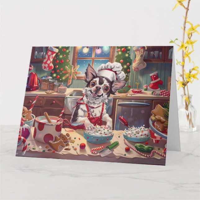 Chinese Crested Holiday Baking: Festive Christmas Card (Yellow Flower)