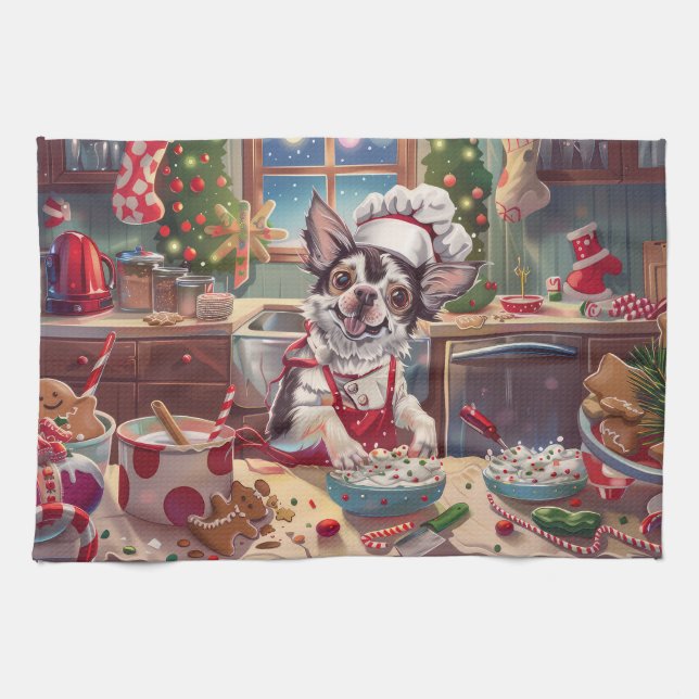 Chinese Crested Holiday Baking: Festive Christmas Kitchen Towel (Horizontal)
