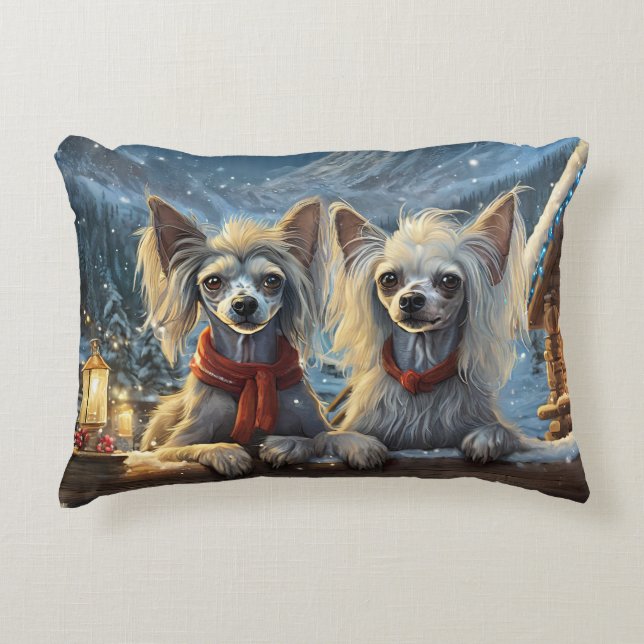Chinese Crested Holiday Design By Rich AMeN Gill Accent Pillow (Front)