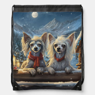 Chinese Crested Holiday Design By Rich AMeN Gill Drawstring Bag