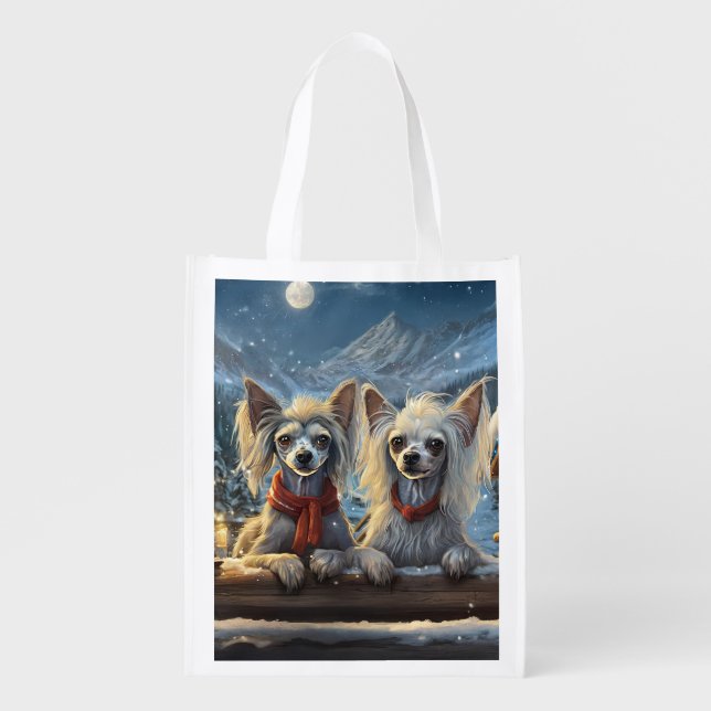 Chinese Crested Holiday Design By Rich AMeN Gill Grocery Bag (Front)