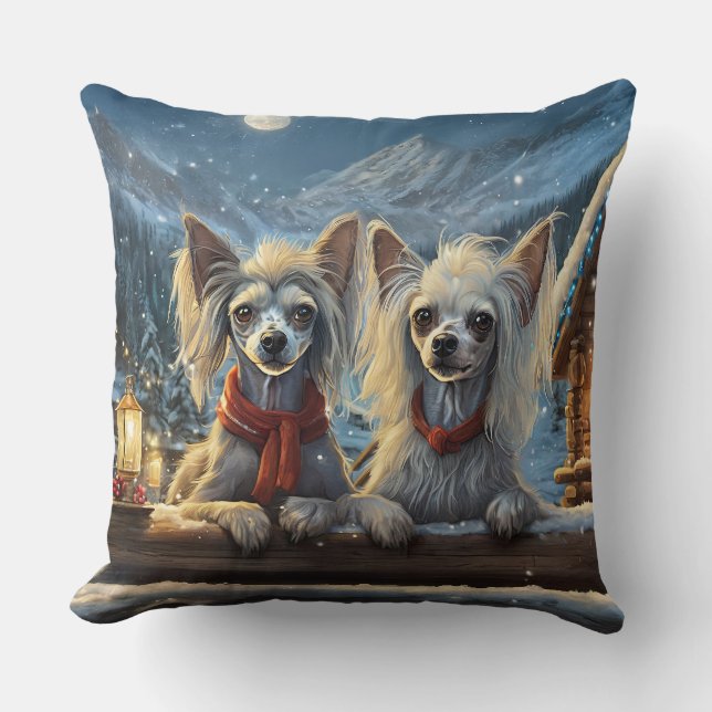 Chinese Crested Holiday Design By Rich AMeN Gill Throw Pillow (Front)