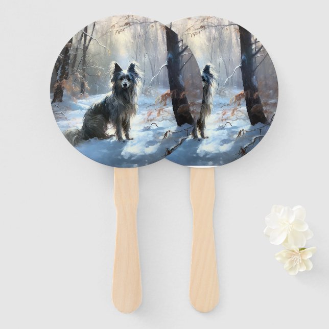 Chinese Crested Let It Snow Christmas Hand Fan (Front and Back)