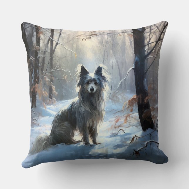 Chinese Crested Let It Snow Christmas Throw Pillow (Back)