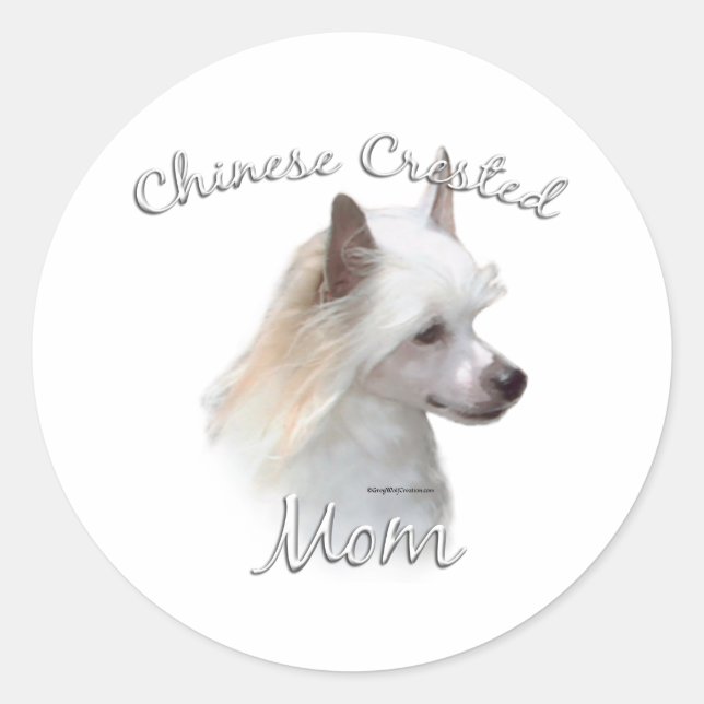 Chinese Crested (powder) Mom 2 Classic Round Sticker (Front)