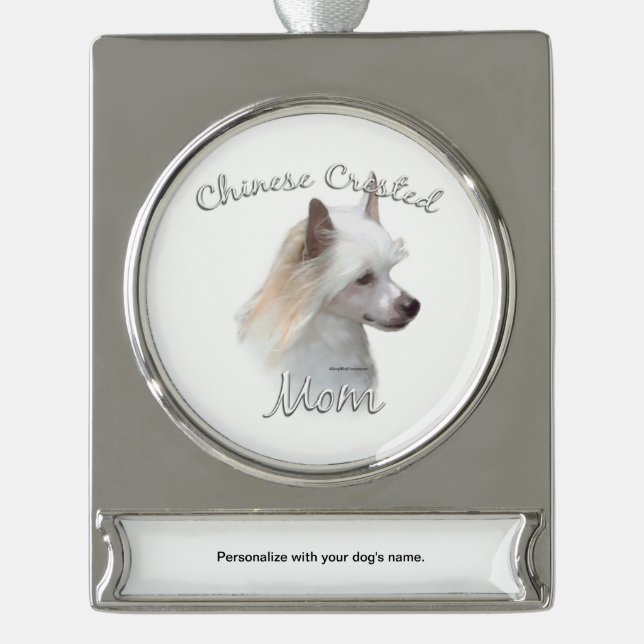 Chinese Crested (powder) Mom 2 Silver Plated Banner Ornament (Front)