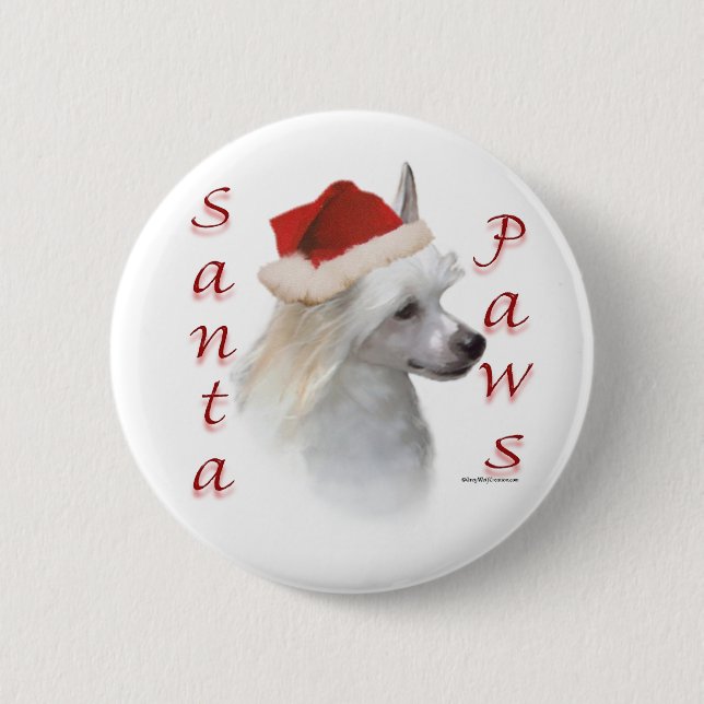 Chinese Crested (powder) Santa Paws Pinback Button (Front)