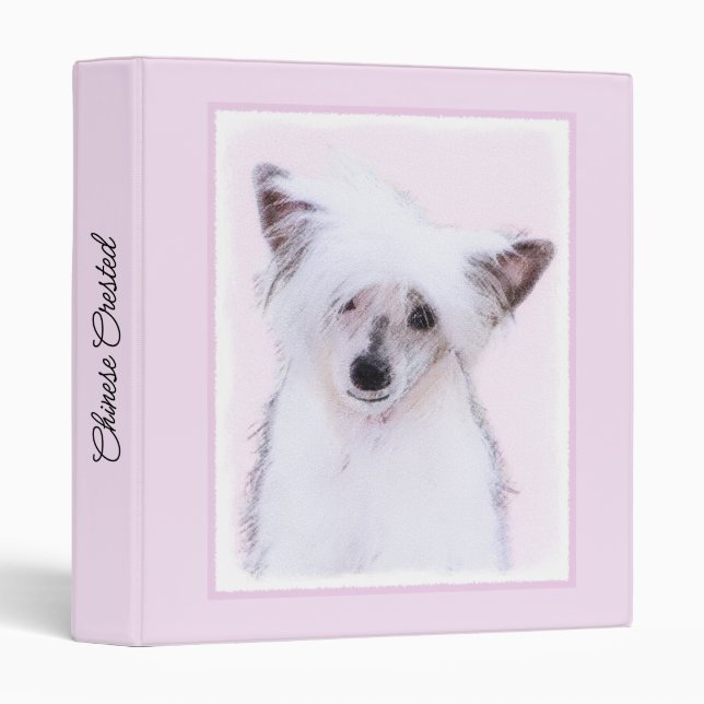 Chinese Crested Powderpuff Painting - Dog Art 3 Ring Binder (Front/Spine)