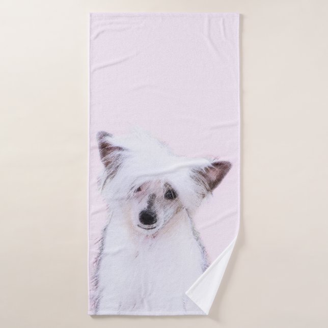 Chinese Crested Powderpuff Painting - Dog Art Bath Towel Set (Bath Towel)