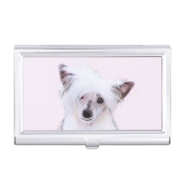 Chinese Crested Powderpuff Painting - Dog Art Business Card Case (Front)