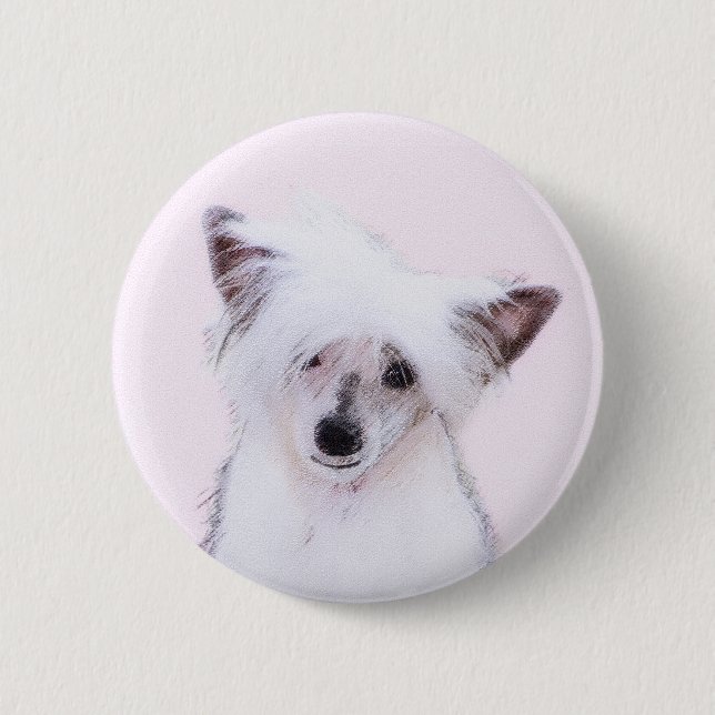Chinese Crested Powderpuff Painting - Dog Art Button (Front)