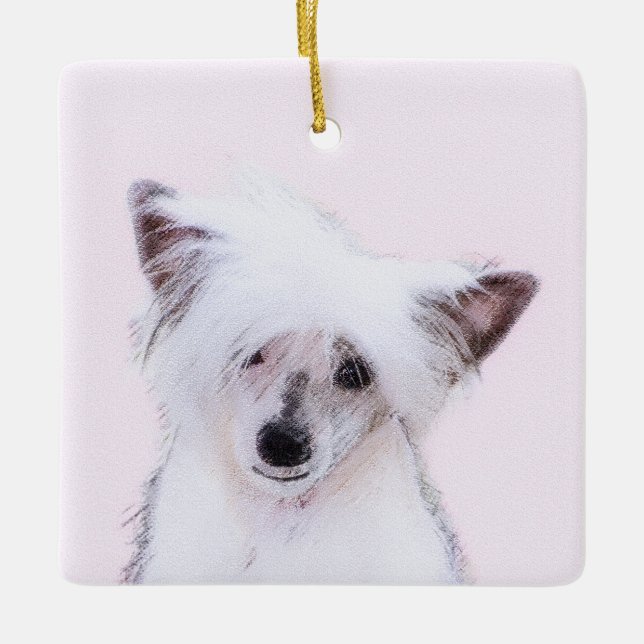 Chinese Crested Powderpuff Painting - Dog Art Ceramic Ornament (Front)