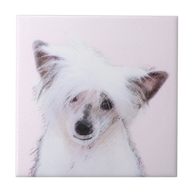 Chinese Crested Powderpuff Painting - Dog Art Ceramic Tile (Front)