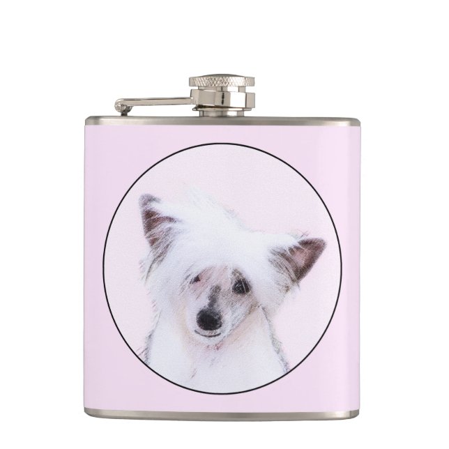 Chinese Crested Powderpuff Painting - Dog Art Flask (Front)