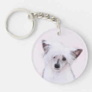 Chinese Crested Powderpuff Painting - Dog Art Keychain