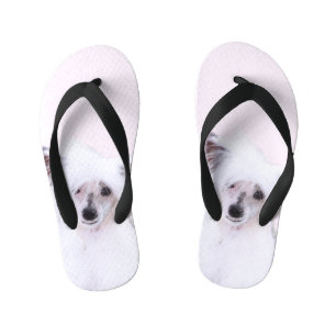 Chinese Crested Powderpuff Painting - Dog Art Kid's Flip Flops