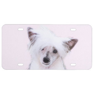 Chinese Crested Powderpuff Painting - Dog Art License Plate