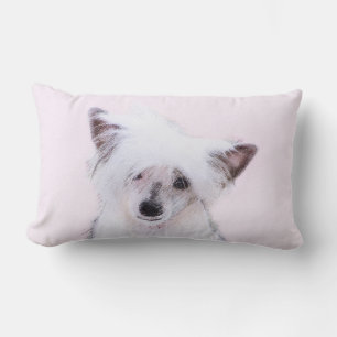 Chinese Crested Powderpuff Painting - Dog Art Lumbar Pillow