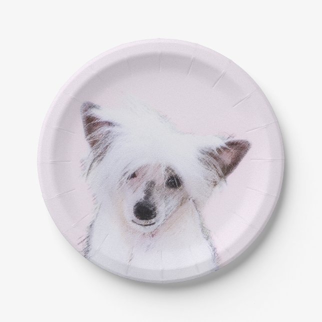 Chinese Crested Powderpuff Painting - Dog Art Paper Plates (Front)