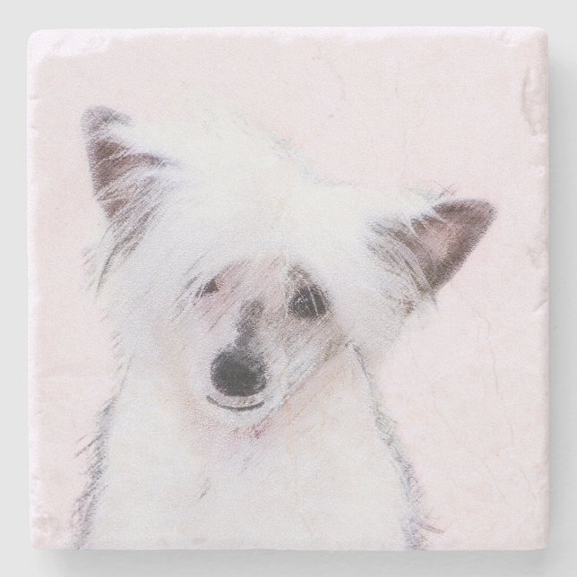 Chinese Crested Powderpuff Painting - Dog Art Stone Coaster (Front)