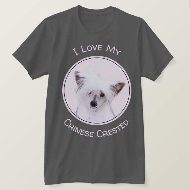 Chinese Crested Powderpuff Painting - Dog Art T-Shirt (Design Front)