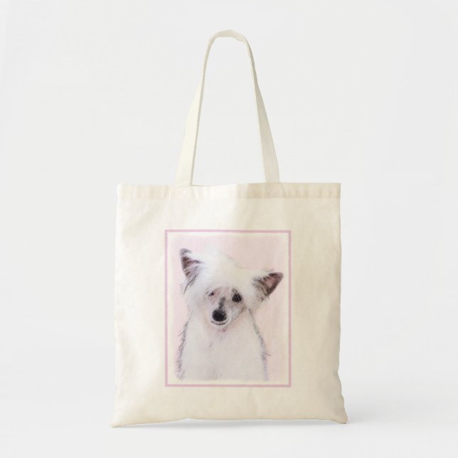 Chinese Crested Powderpuff Painting - Dog Art Tote Bag (Front)