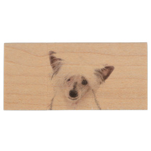 Chinese Crested Powderpuff Painting - Dog Art Wood Flash Drive