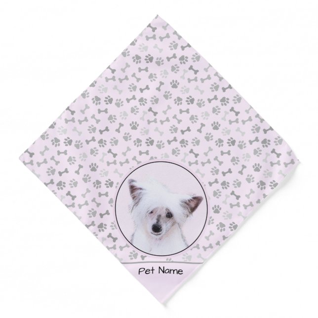 Chinese Crested Powderpuff White Painting Dog Art Bandana (Front)