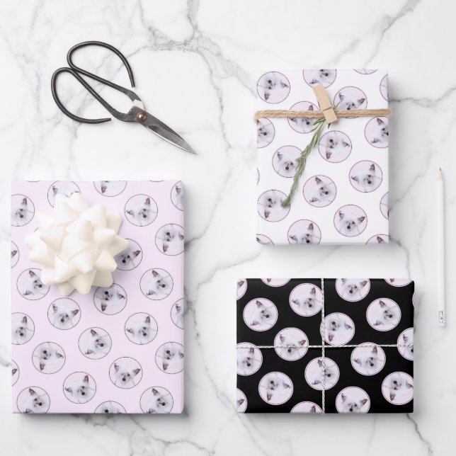 Chinese Crested Powderpuff White Painting Dog Art Wrapping Paper Sheets (Front)