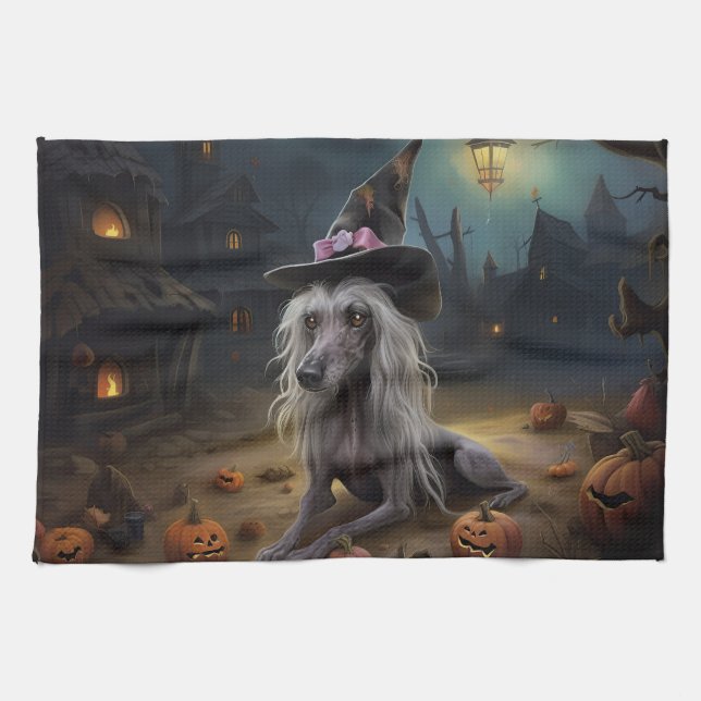 Chinese Crested Pumpkins Halloween Scary  Kitchen Towel (Horizontal)