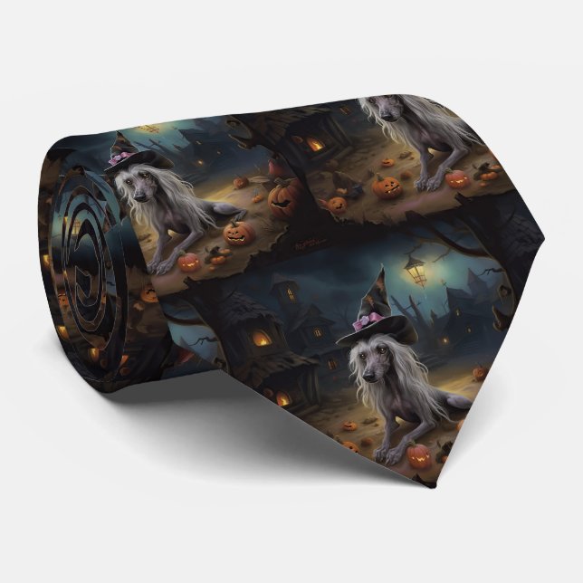 Chinese Crested Pumpkins Halloween Scary  Neck Tie (Rolled)