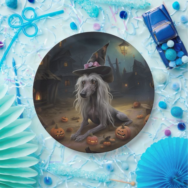 Chinese Crested Pumpkins Halloween Scary  Paper Plates (Party)