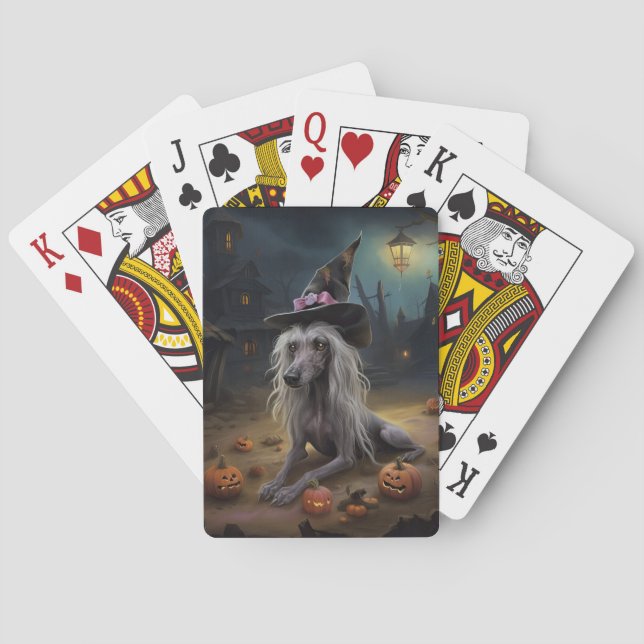 Chinese Crested Pumpkins Halloween Scary  Poker Cards (Back)