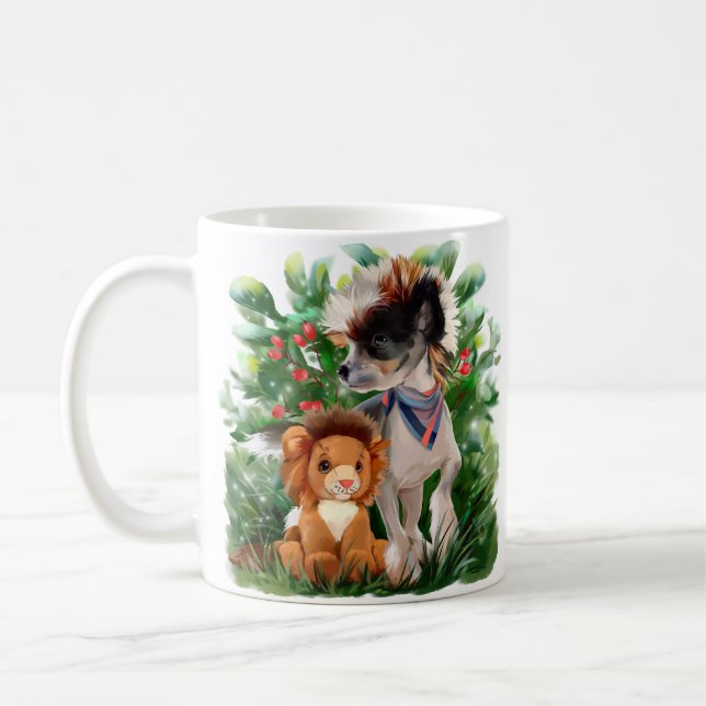Chinese crested puppy and toy lion coffee mug (Left)