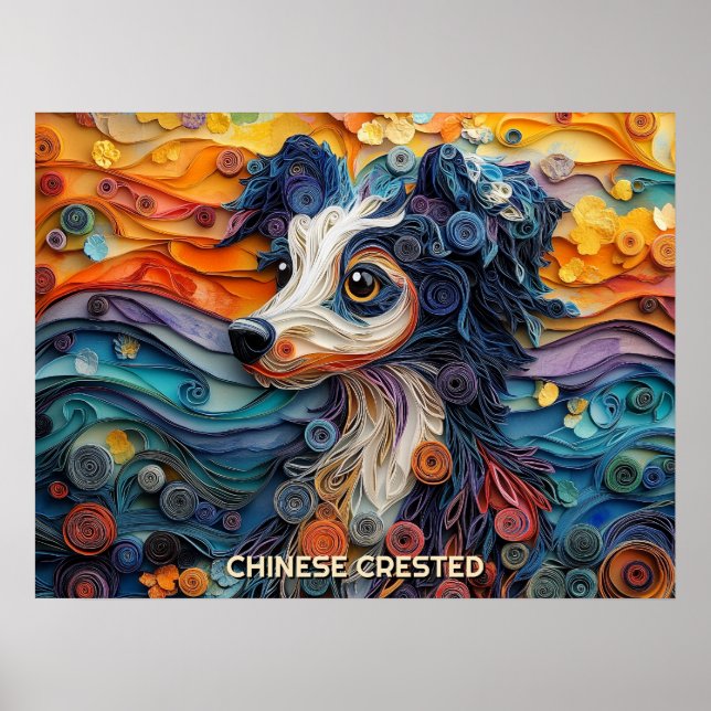 Chinese Crested Quilling Art Dog Portrait Poster (Front)