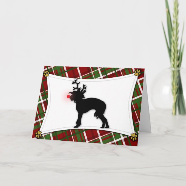 Chinese Crested Reindeer Christmas Card (Front)