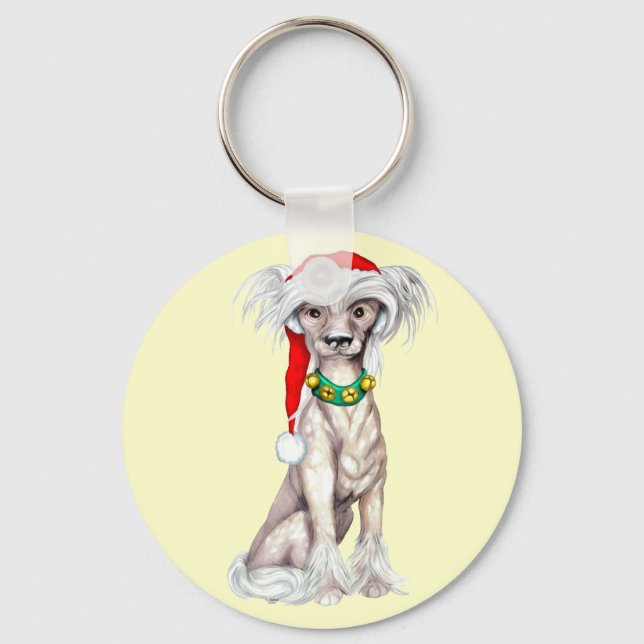 Chinese Crested Santa Keychain (Front)