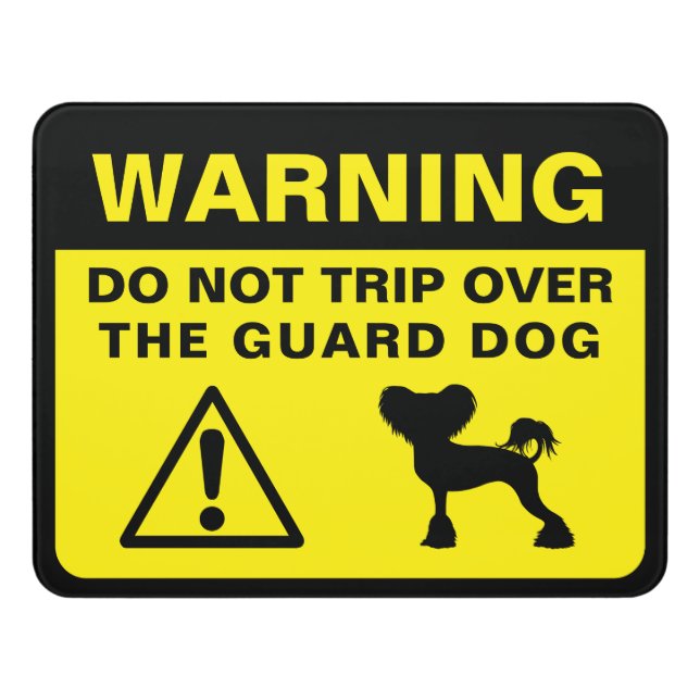 Chinese Crested Silhouette Guard Dog Warning Door Sign (Contemporary Front)